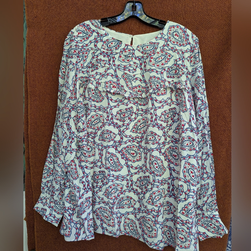 NWT Talbots Plus Blouse Size 1X Paisley Ruffle Neck Long Sleeve